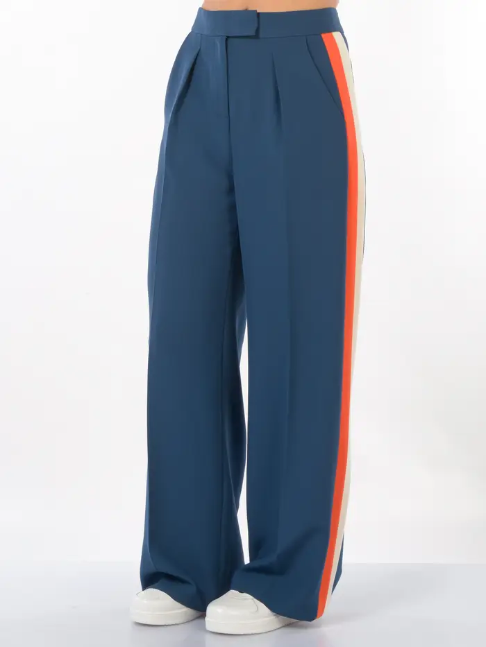 pantalone da donna Patrizia Pepe ampio con bande a contrasto Blu
