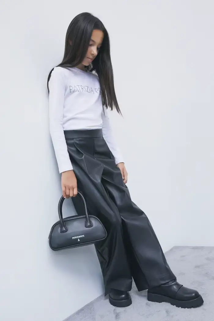 PATRIZIA PEPE Pantaloni palazzo in tessuto spalmato Nero