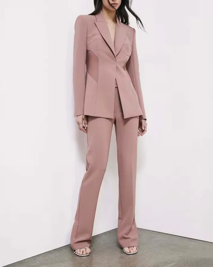 Pantaloni slim dritti Patrizia Pepe rosa antico in crepe con passanti e chiusura con patta