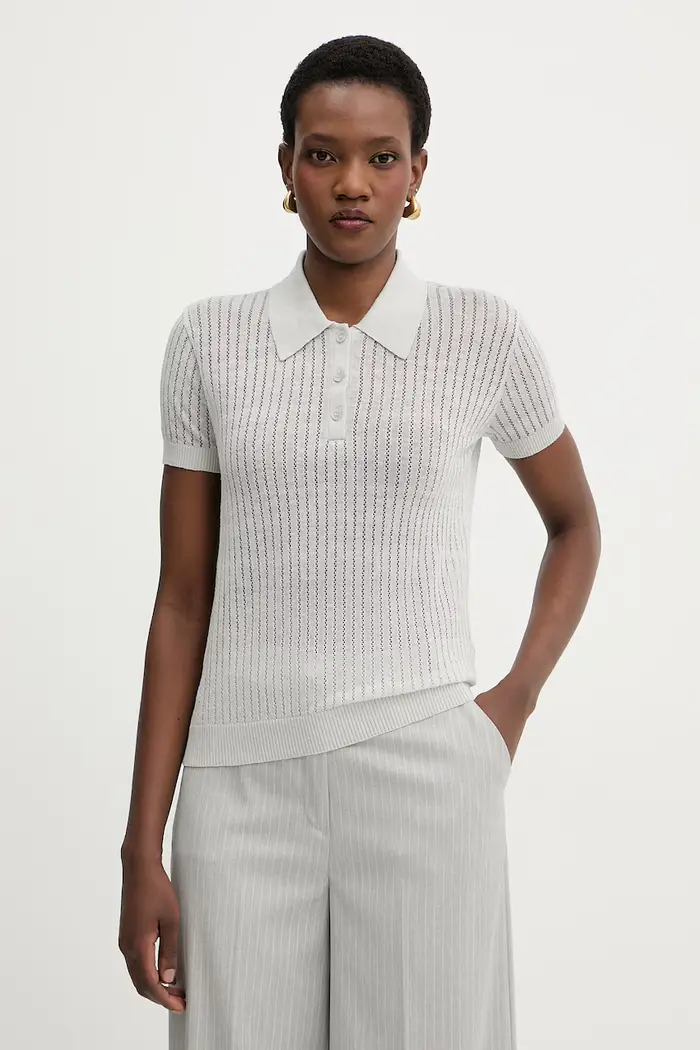 Polo maglione da donna in lino Grigio