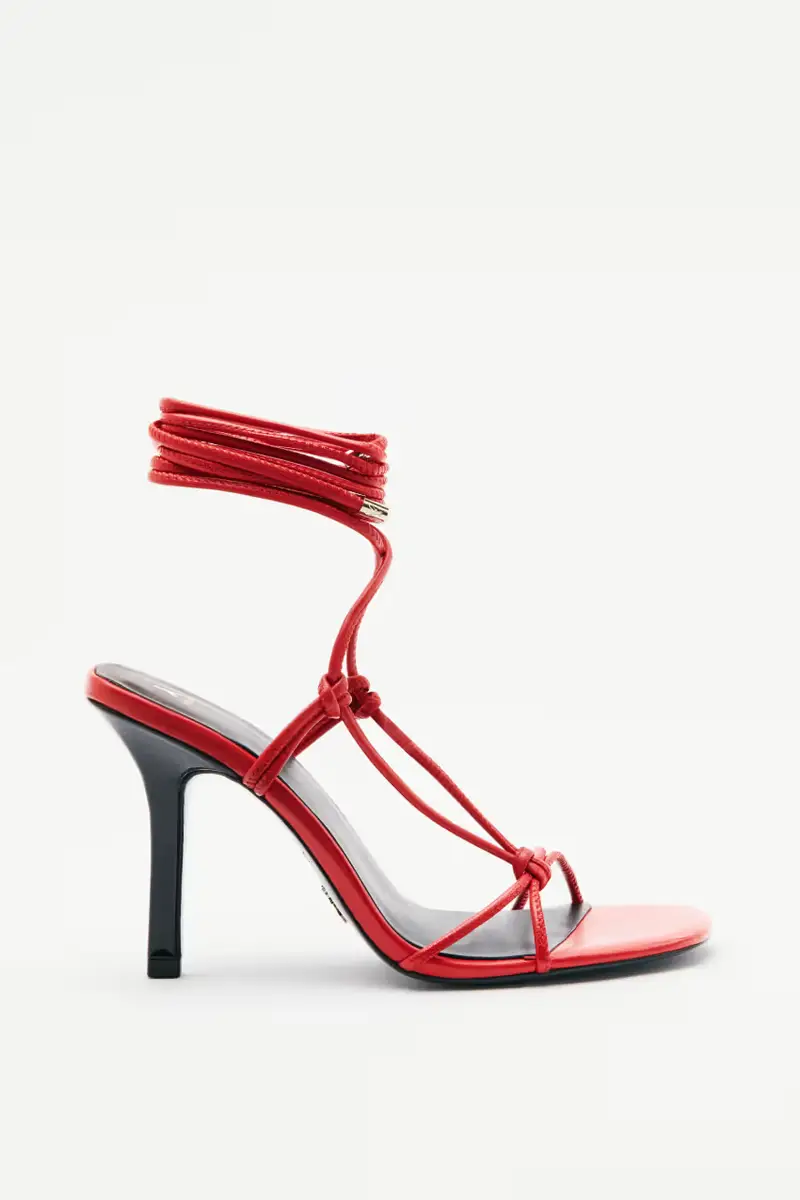 PATRIZIA PEPE Sandali con tacco incrociati New Square in nappa Rosso