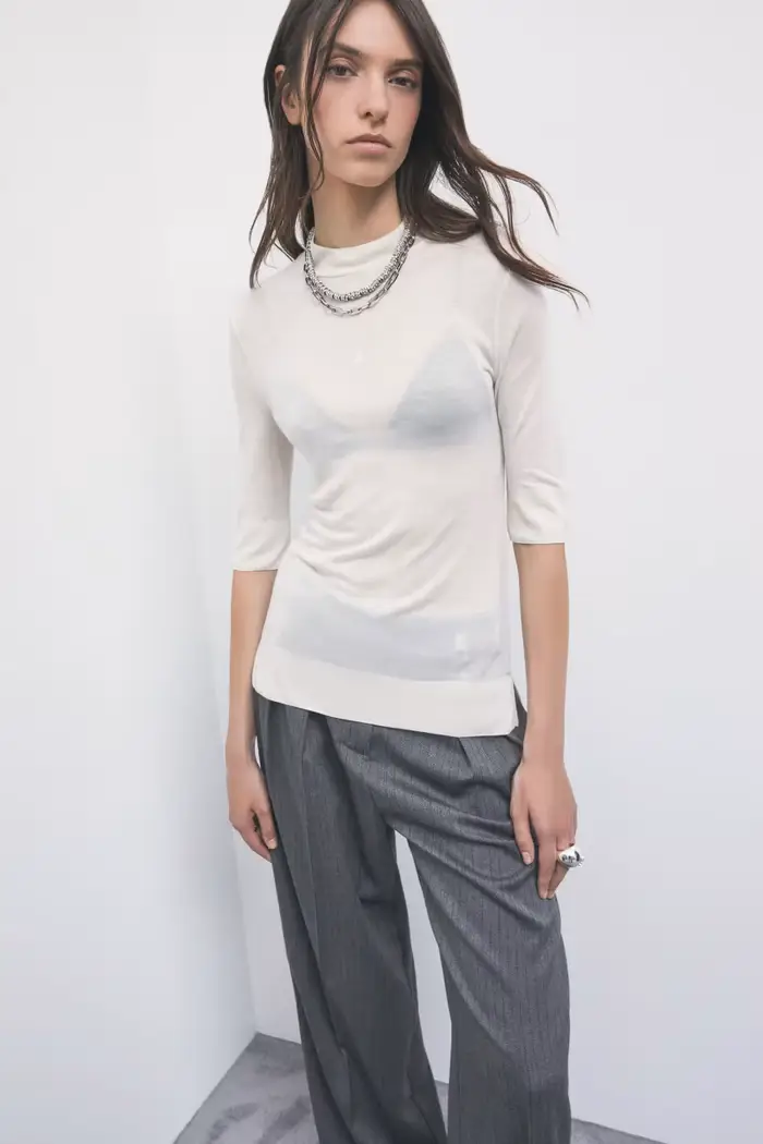 PATRIZIA PEPE T-shirt in maglia leggera a collo alto Grigio