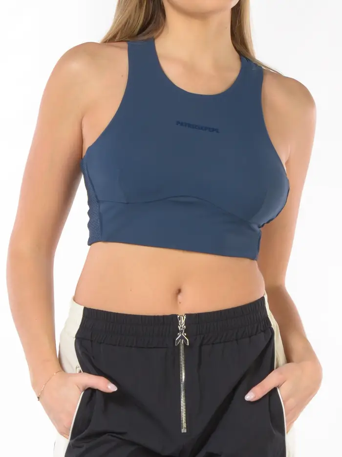 top da donna Patrizia Pepe in jersey tecnico con logo Blu