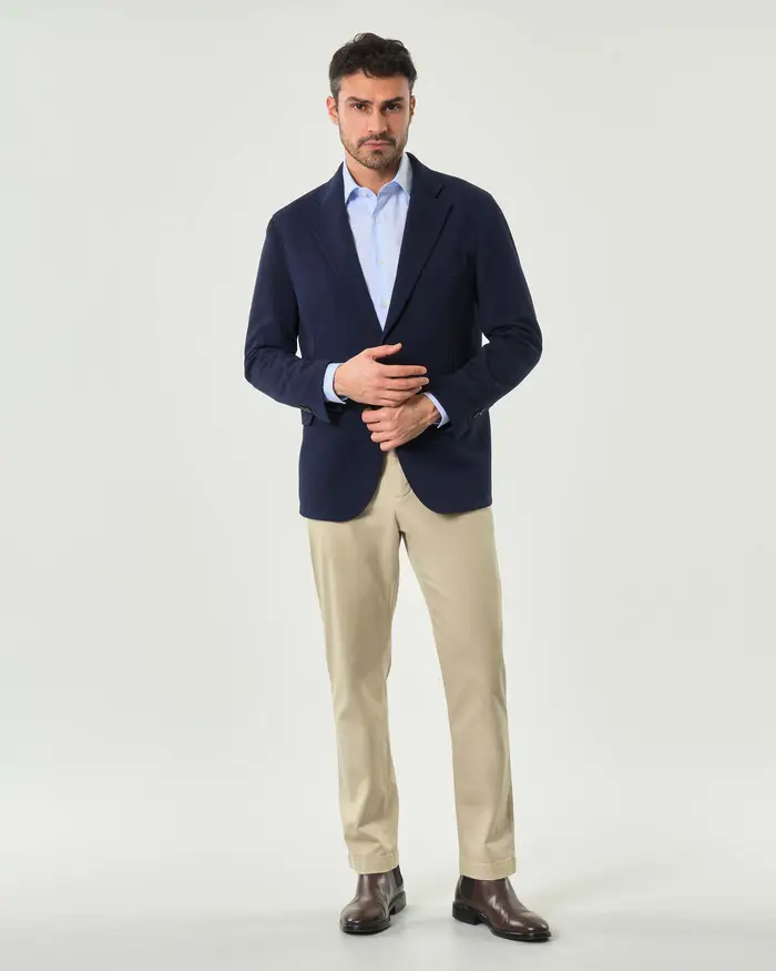 Paul Baker Blazer drop 4 blu in jersey piquè di cotone stretch