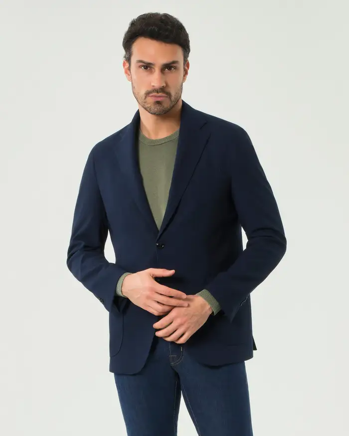 Paul Baker Blazer blu in jersey di viscosa stretch micro armatura