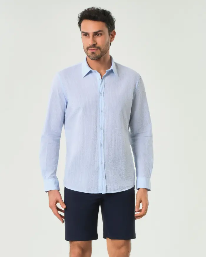 Paul Baker Camicia azzurra in seersucker di puro cotone