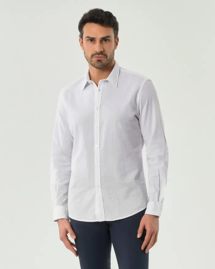 Paul Baker Camicia bianca in seersucker di puro cotone