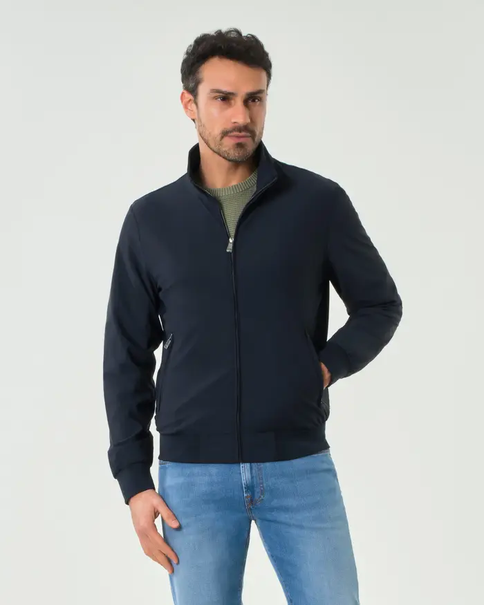 Paul Baker Giubbino bomber blu in tessuto tecnico stretch leggero