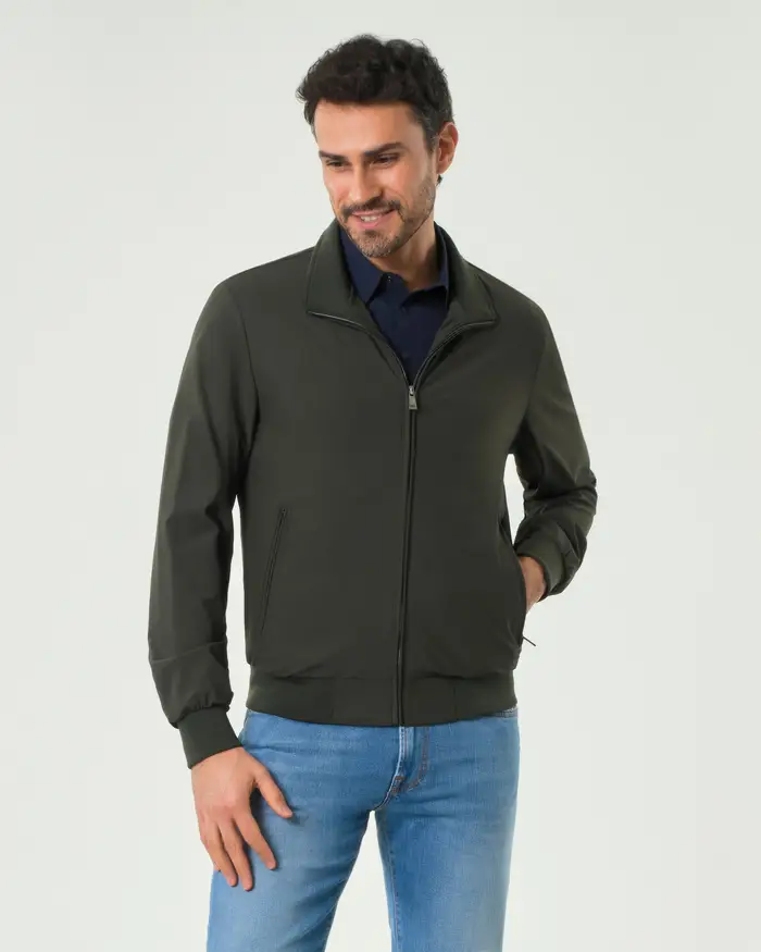 Paul Baker Giubbino bomber verde militare in tessuto tecnico stretch leggero