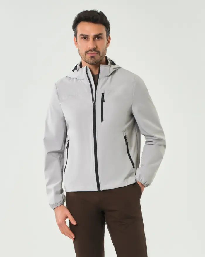 Paul Baker Giubbino grigio in softshell con cappuccio staccabile
