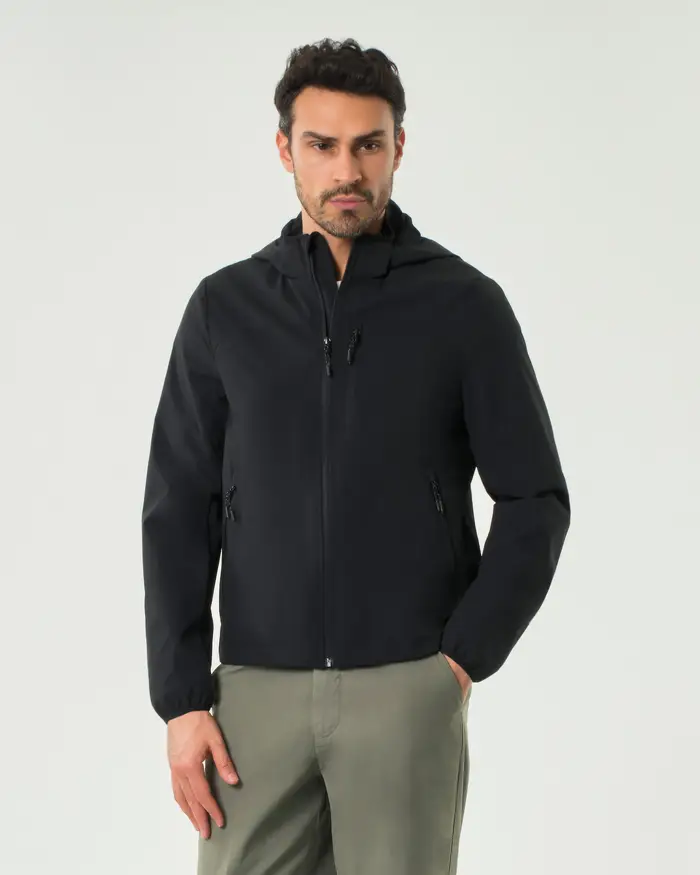 Paul Baker Giubbino nero in softshell con cappuccio staccabile