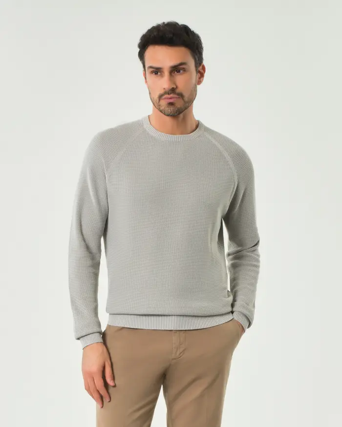 Paul Baker Maglia girocollo grigia in puro cotone micro armatura con maniche raglan