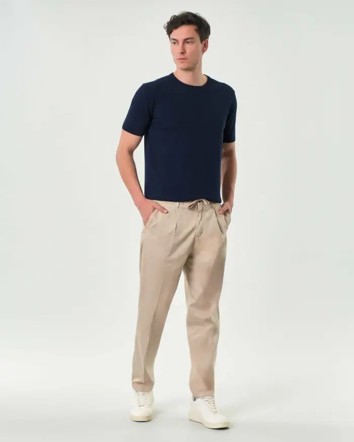 Paul Baker Pantalaccio carrot-fit beige in misto modal e cotone stretch