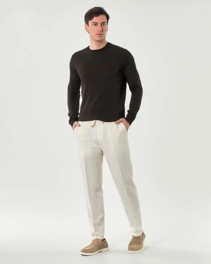 Paul Baker Pantalaccio carrot-fit panna in misto lino e cotone