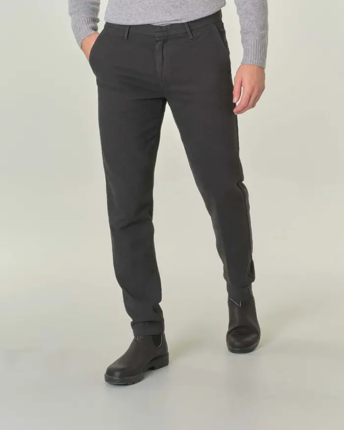 Pantalone chino grigio antracite micro armatura in cotone stretch