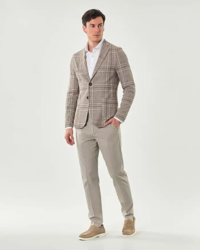 Paul Baker Pantalone chino beige in cotone stretch micro armatura