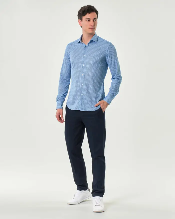 Paul Baker Pantalone chino blu in cotone stretch micro armatura