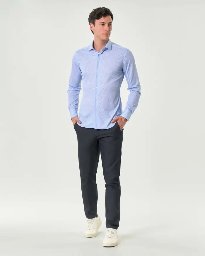 Paul Baker Pantalone chino blu notte in cotone stretch micro armatura