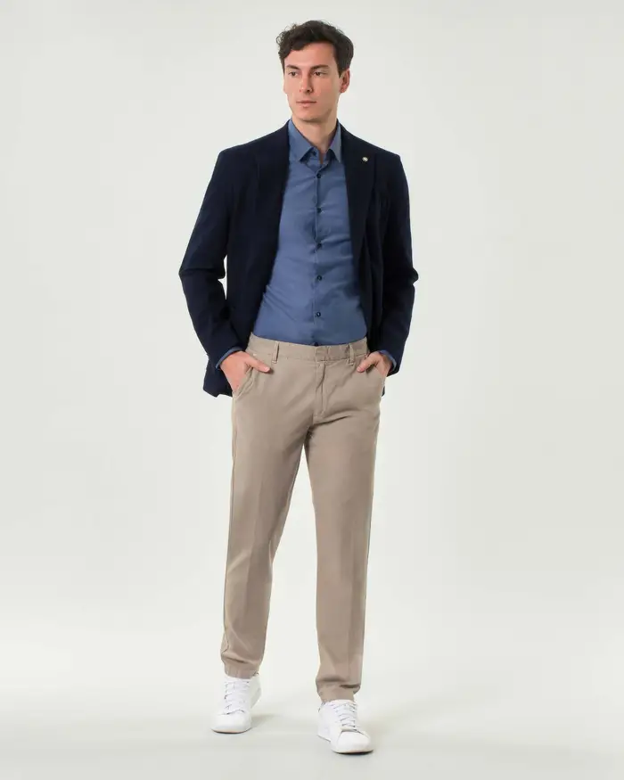 Paul Baker Pantalone chino sabbia in cotone stretch micro armatura
