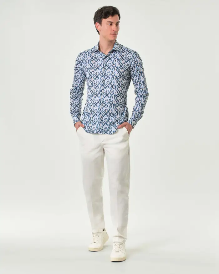 Paul Baker Pantalone avorio in misto lino e cotone stretch