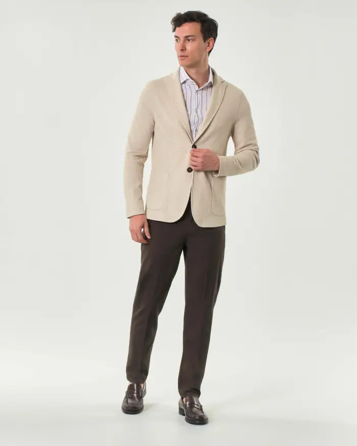 Paul Baker Pantalone marrone in misto lino e cotone stretch