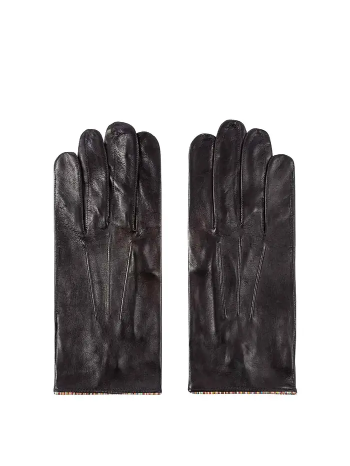 Paul Smith Guanto in pelle con bordino a righe Nero