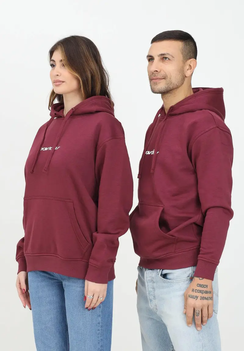 PAVIDAS Felpa con cappuccio bordeaux per uomo e donna rifinita da stampa logo