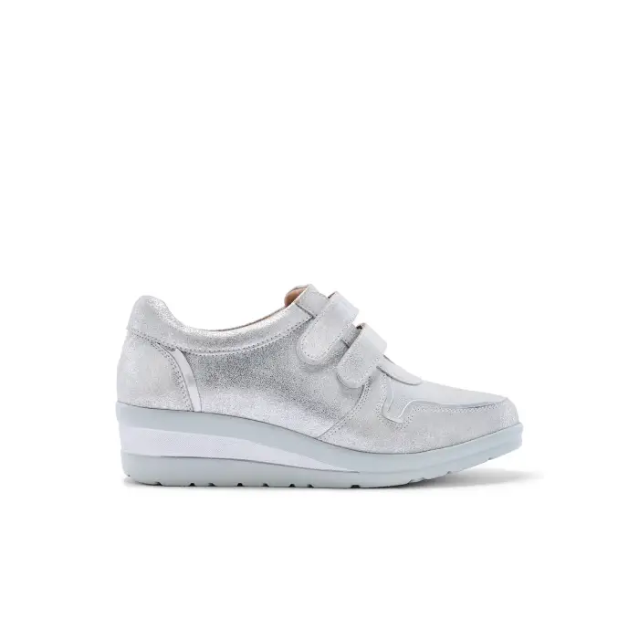 Pédiconfort Derby in pelle con velcro donna Argenté