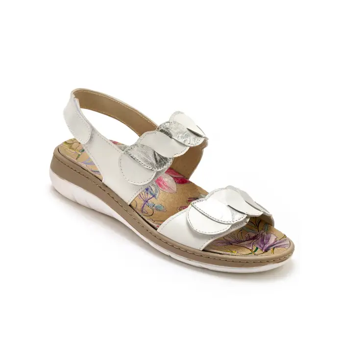 Pédiconfort Sandali a apertura totale con 3 strap in velcro per donna Blanc