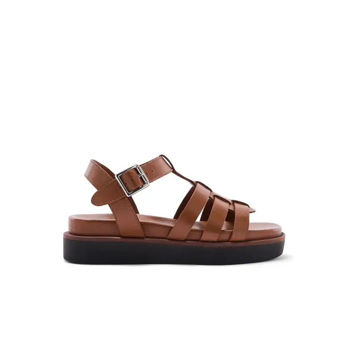 Pédiconfort Sandali con zeppa in pelle a suola aerodinamica donna Marron