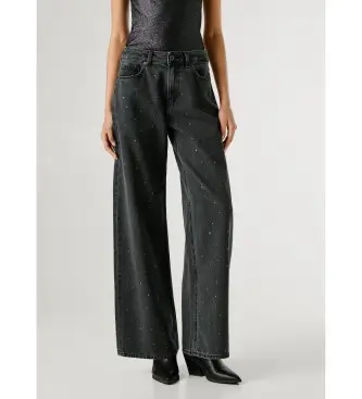 per donna PL2050929 Pantaloni Wide Leg Lina nero (29/32), Casual, Cotone