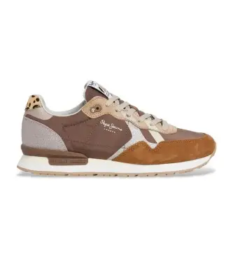 Pepe Jeans per donna PLS400005 Sneakers Britt Glitter Brown, Marrone, Basso, Stringhe, Casual Pelle
