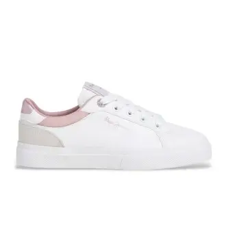 Pepe Jeans per donna/ragazza PGS30617 Sneakers Kenton Court G in pelle bianca, Bianco, Basso, Camoscio, Stringhe, Casual, moda per bam