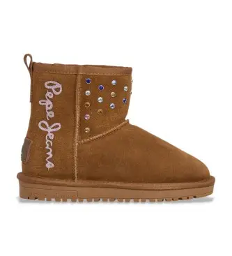 Pepe Jeans per ragazza PGS500006 Stivaletti in pelle marrone con borchie Diss, Basso, Stringhe, Casual, moda per bambini