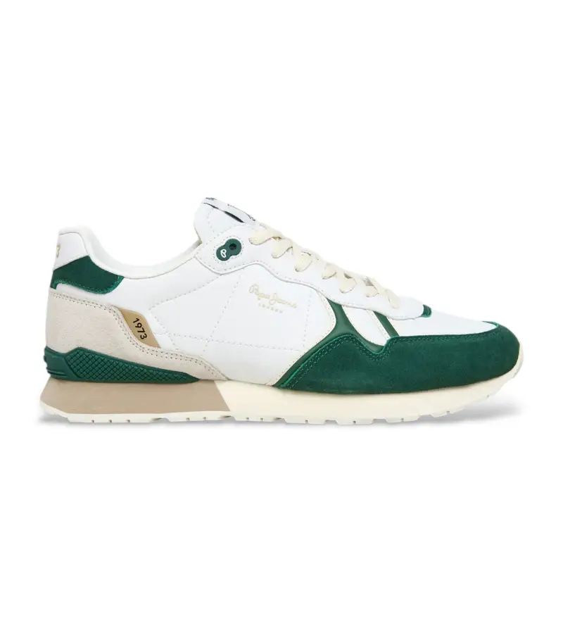 per uomo. PMS40032 Sneakers in pelle Brit Ivy bianche, verdi (40), Bianco, Basso, Camoscio, Stringhe, Casual, Verde