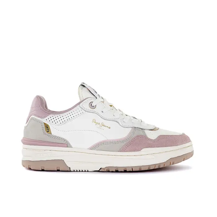PEPE JEANS Sneakers bianche e rosa da donna con logo laterale