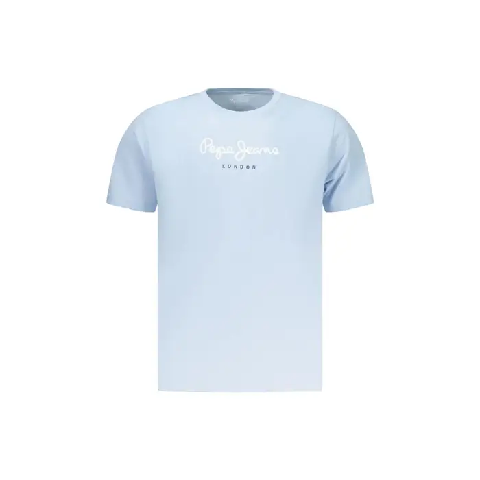 T-Shirt Maniche Corte Uomo Azzurra Stampa Logo Azzurro