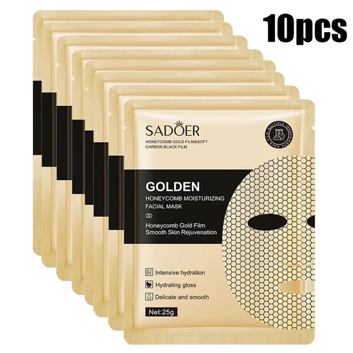 Maschera in fogli a nido d ape in oro 24k idrata e rimuove le rughe Essenza di miele Pelle delicata Collagene Rassodante per la pelle 10pcs