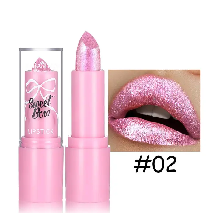 Perfect skin Rossetto Glitter Fiocco Rosa Rosa Brillante Diamante Rossetto Specchio Lucentezza Perlescente Impermeabile Lunga Durata Tinta