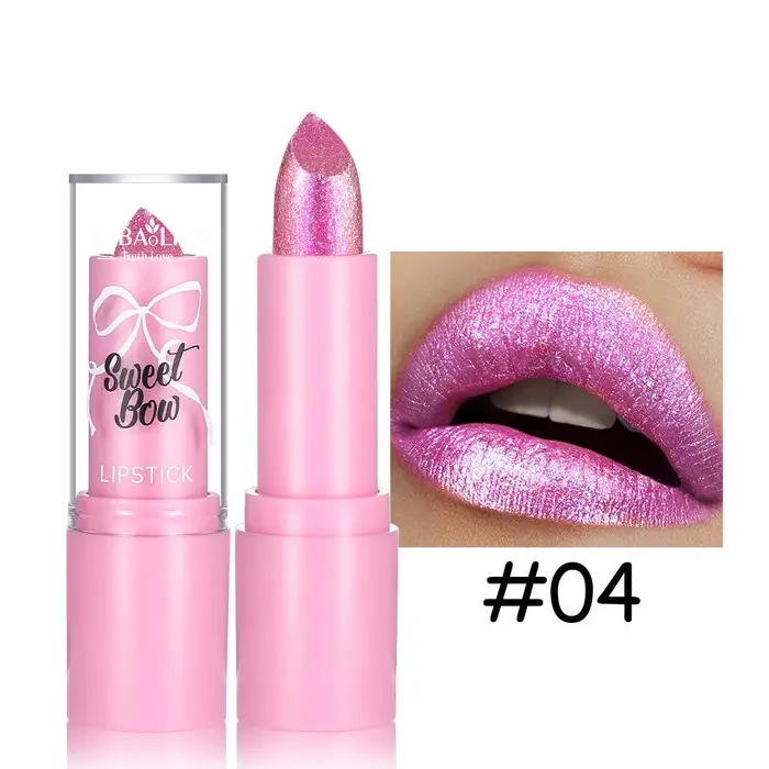 Perfect skin Rossetto Glitter Fiocco Rosa Rosa Brillante Diamante Rossetto Specchio Lucentezza Perlescente Impermeabile Lunga Durata Tinta