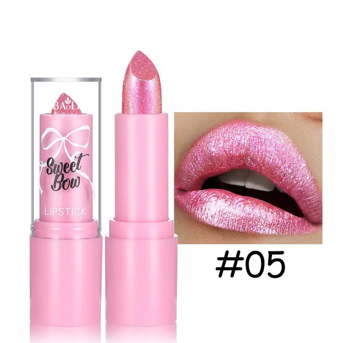 Perfect skin Rossetto Glitter Fiocco Rosa Rosa Brillante Diamante Rossetto Specchio Lucentezza Perlescente Impermeabile Lunga Durata Tinta