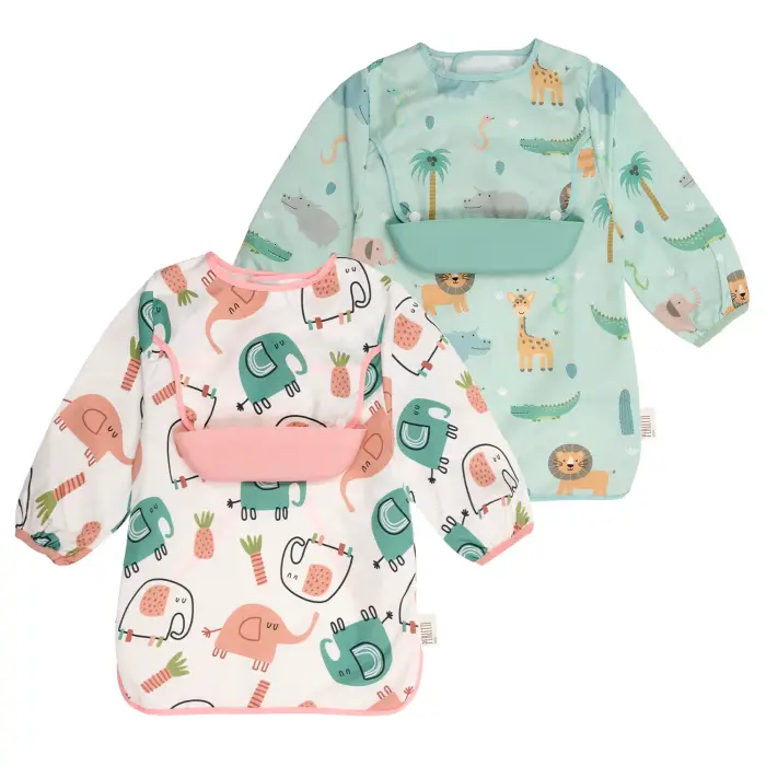 Perletti Bavaglino Impermeabile con Maniche - Pack Doppio Bambina