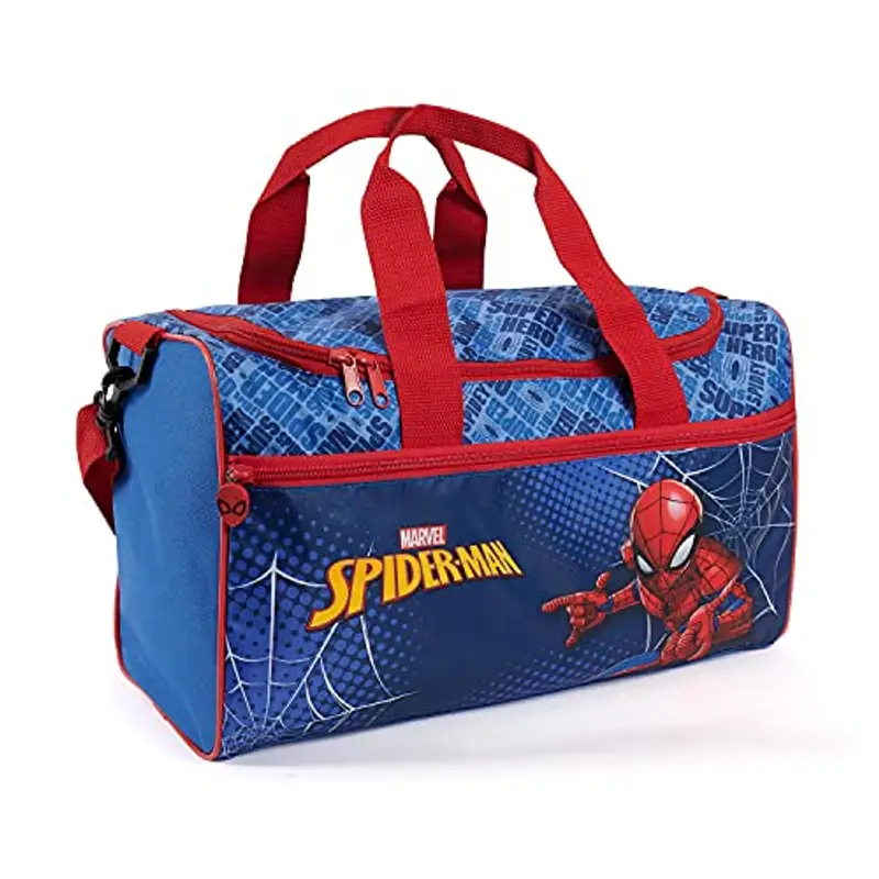 Perletti Borsa Sport Bambino Spiderman Blu e Rosso - Borsone Palestra per Bambini Uomo Ragno con Tracolla e Tasca Frontale - Sacca Sportiva