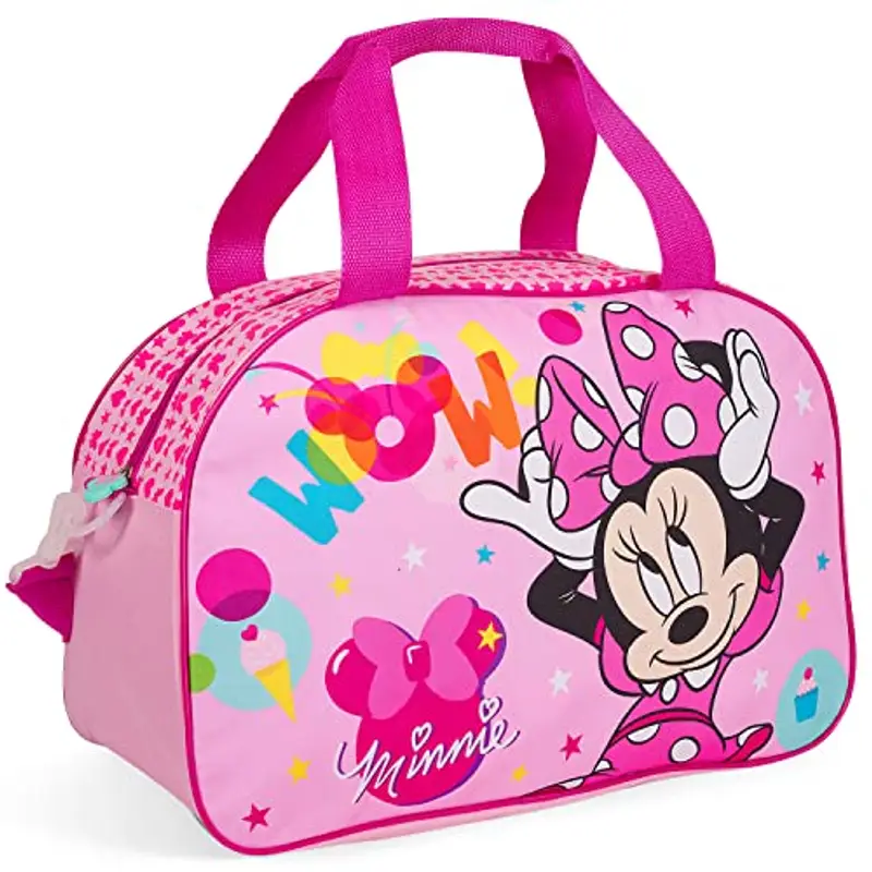 Perletti Borsone Palestra Bambina Rosa con Stampa - Borsa Viaggio Disney con Tracolla Minni Mouse Fucsia per Bimba - Sacca Sportiva