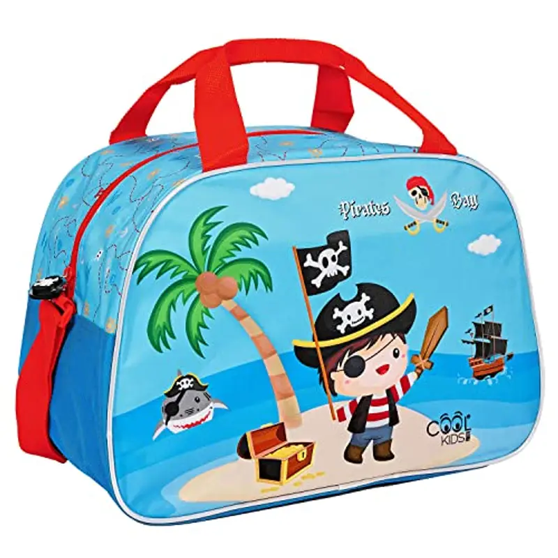 Perletti Borsone Palestra Bambino con Stampa Pirati - Borsa da Viaggio Sport Piscina Tempo Libero Bambini con Tracolla - Borsa Sportiva