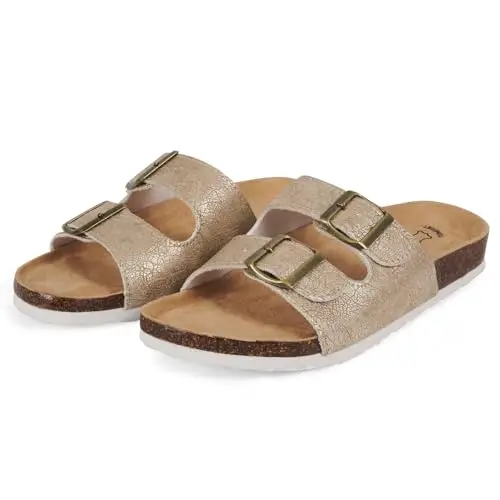 PERLETTI Ciabatte Donna Estive Comode Leggere - Ciabatte Mare Doppia Fibbia Dorate Quattro Stagioni - Sandali Comfort