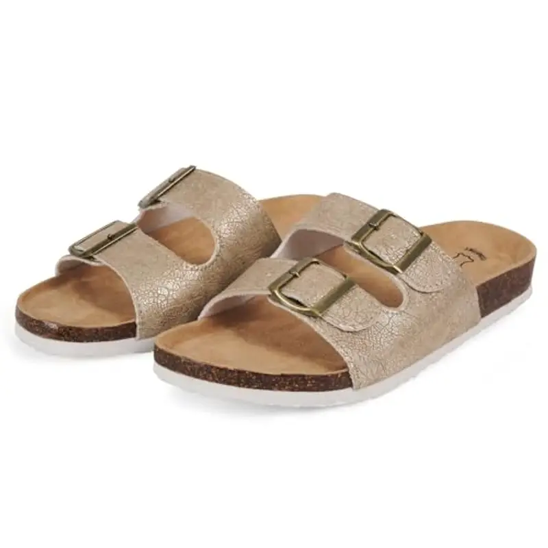 PERLETTI Ciabatte Donna Estive Comode Leggere - Ciabatte Mare Doppia Fibbia Dorate Quattro Stagioni - Sandali Comfort