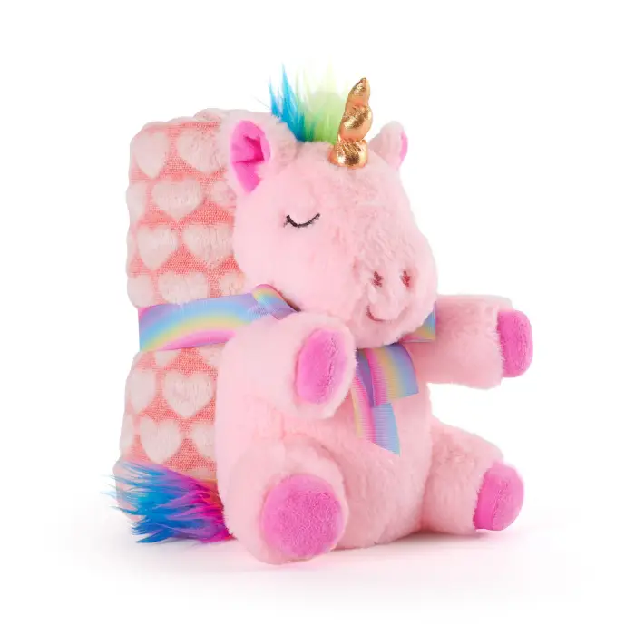 Perletti Copertina Morbida con Peluche Unicorno Rosa