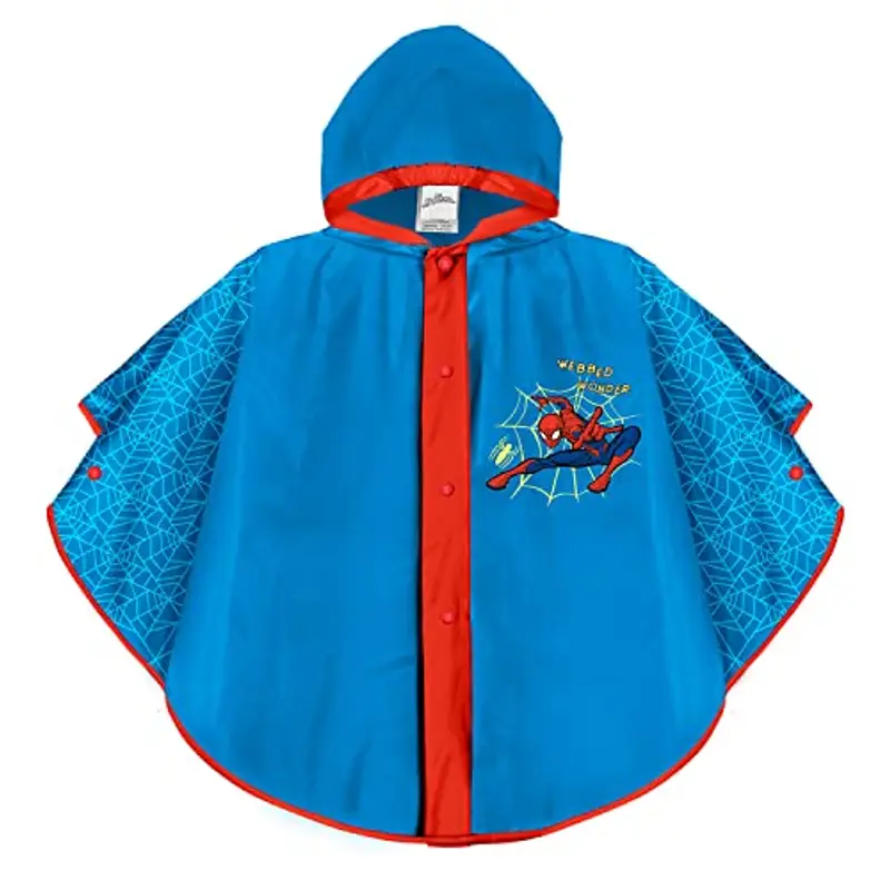 PERLETTI Mantellina Pioggia Marvel Spider Man - Giacca Antipioggia Impermeabile con Cappuccio e Bottoni Blu e Rosso