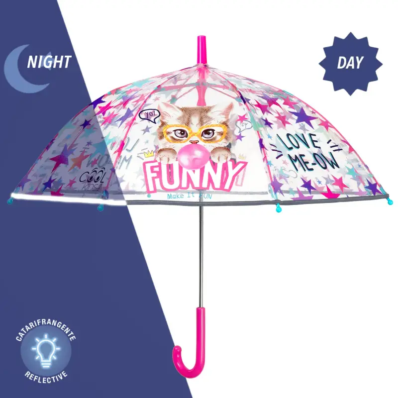 Perletti Ombrello Trasparente Funny Cat
